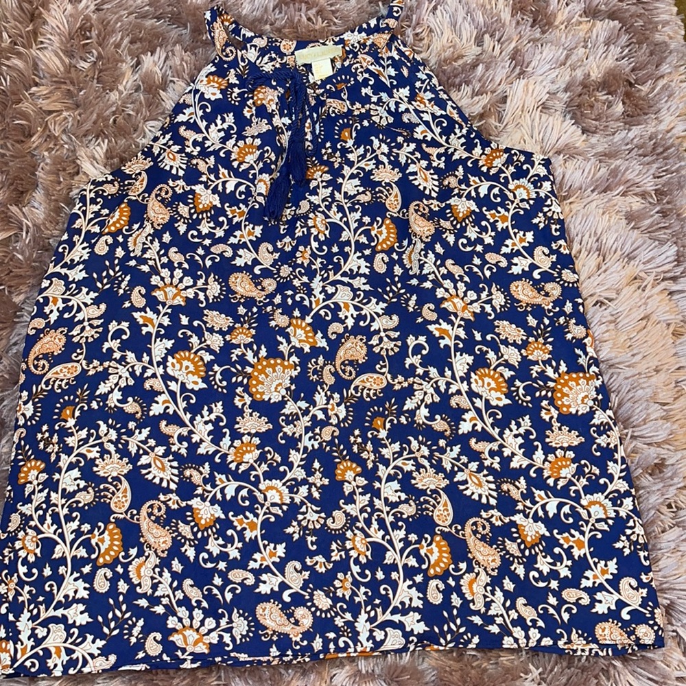 Blue and orange floral blouse